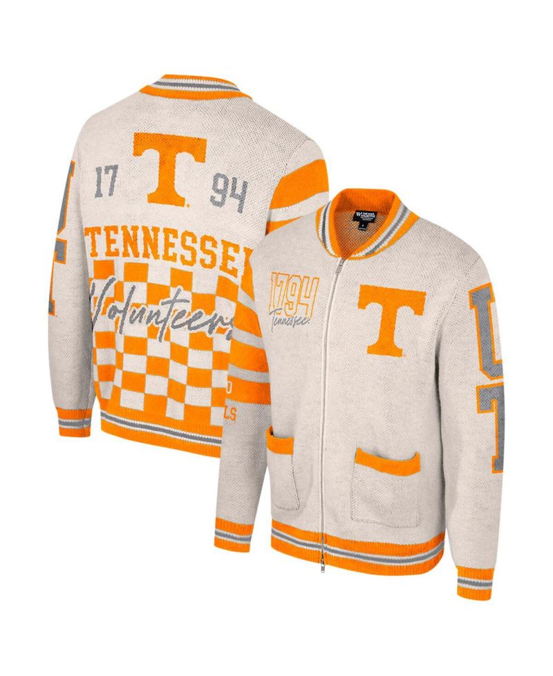 Women's Cream Tennessee Volunteers Jacquard Full-Zip Sweater