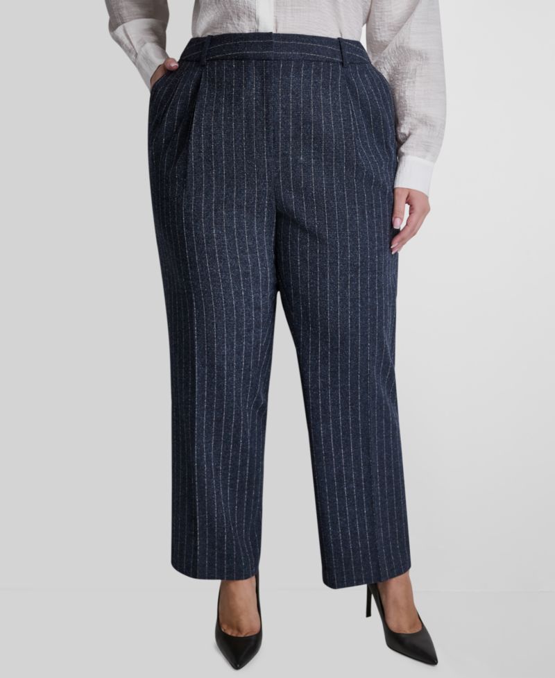 Plus Size Mid-Rise Pinstripe Pleated Trouser