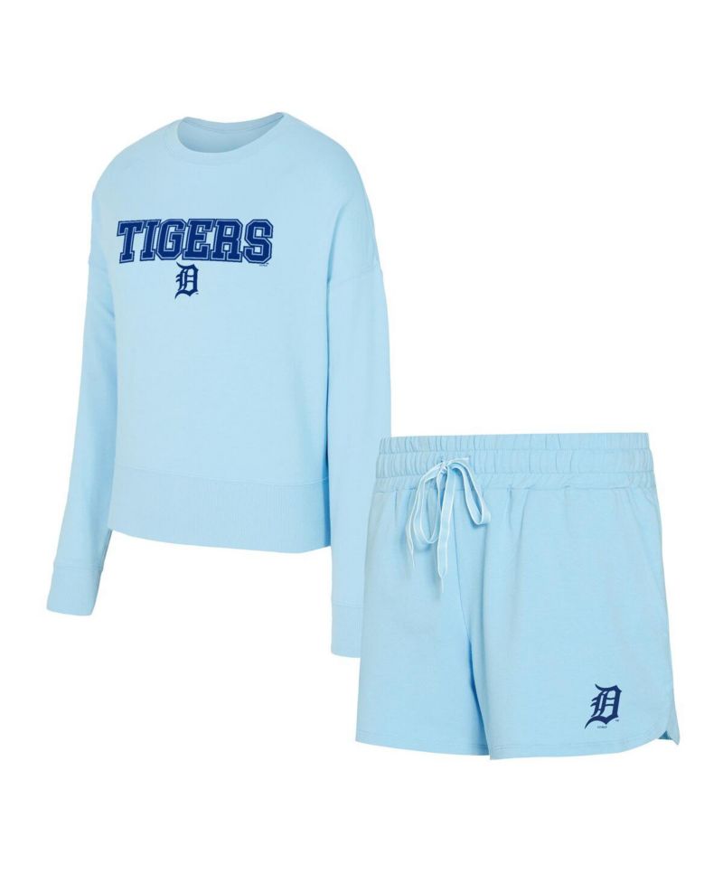 Women's Light Blue Detroit Tigers Elevation Tri-Blend Long Sleeve T-Shirt and Shorts, Set of 2