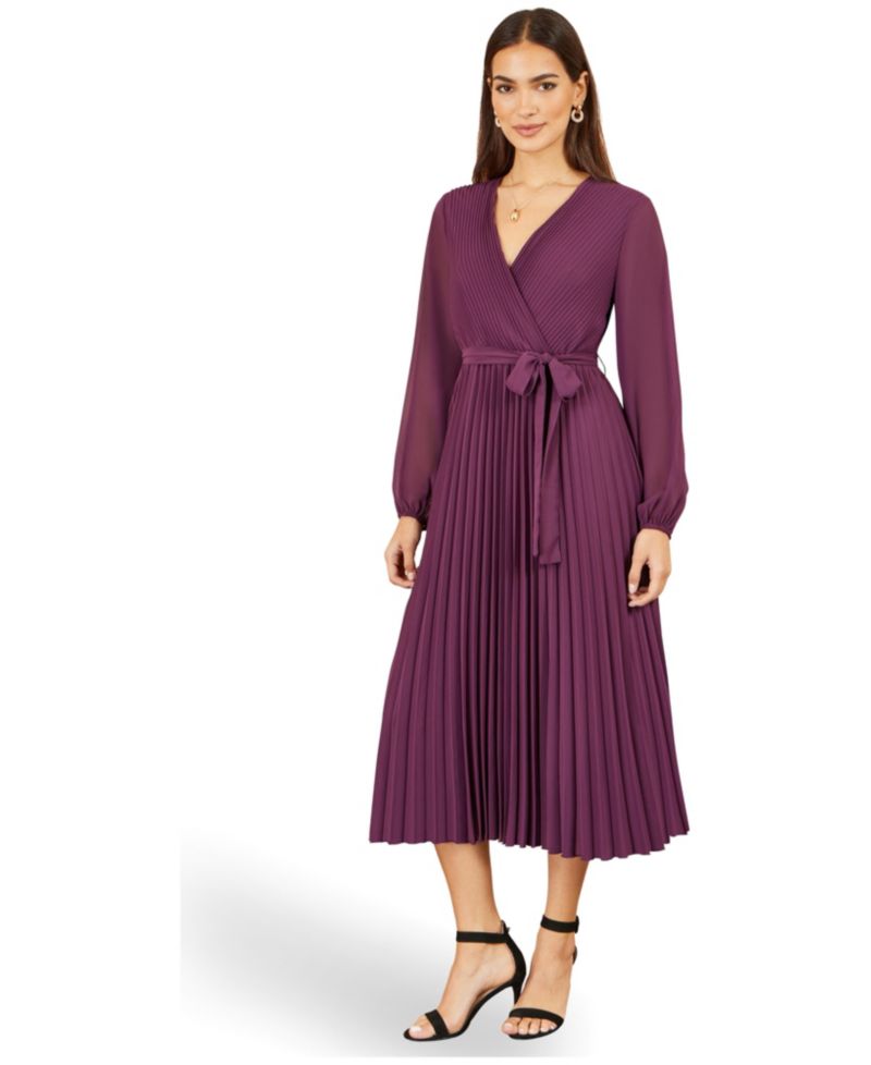 Women's Long-Sleeve Wrap Midi Dress
