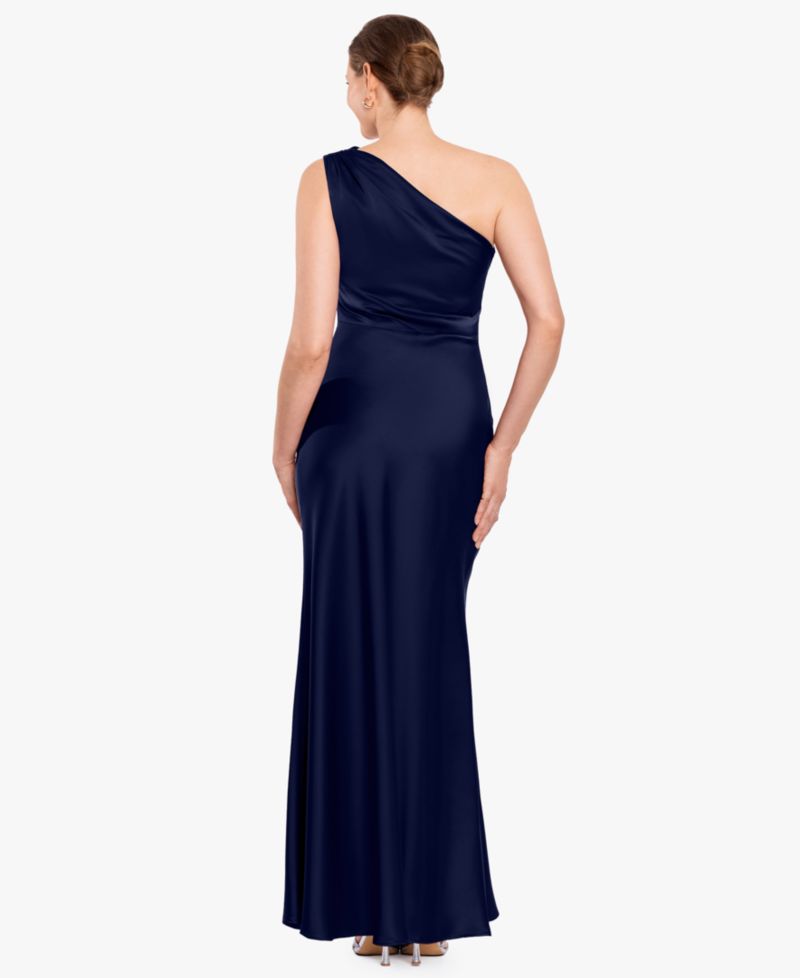 Petite One-Shoulder Draped Evening Gown