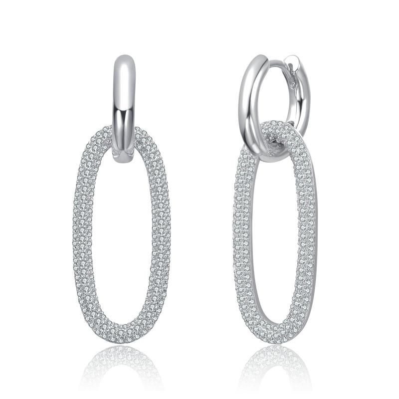 Elegant Cubic Zirconia Encrusted Oval Hoop Drop Earrings