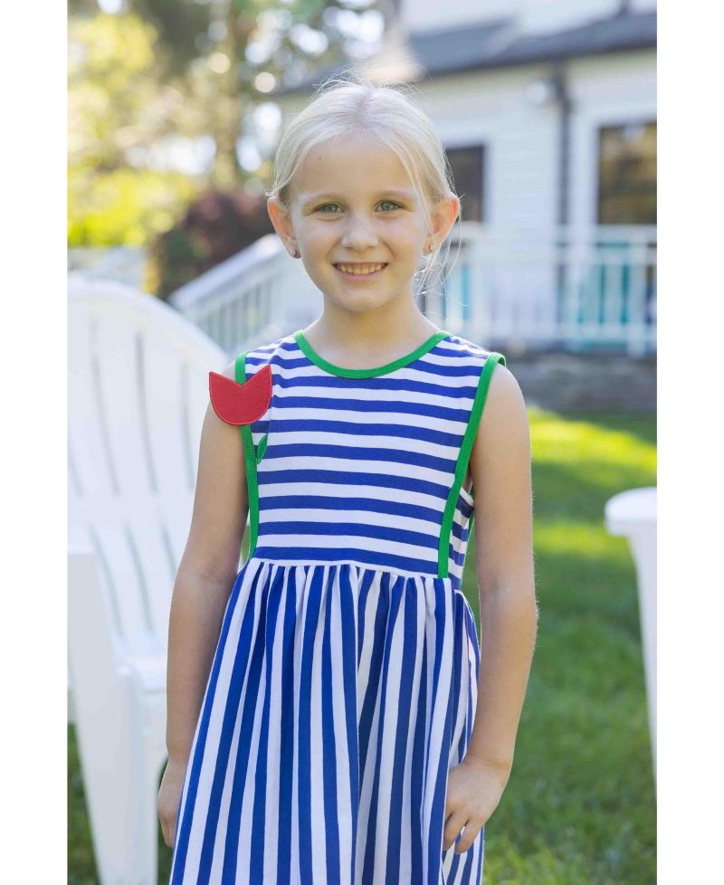 Little Girls Stripe Knit Dress With Tulip