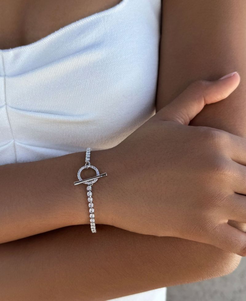 Silver Crystal Toggle Tennis Bracelet