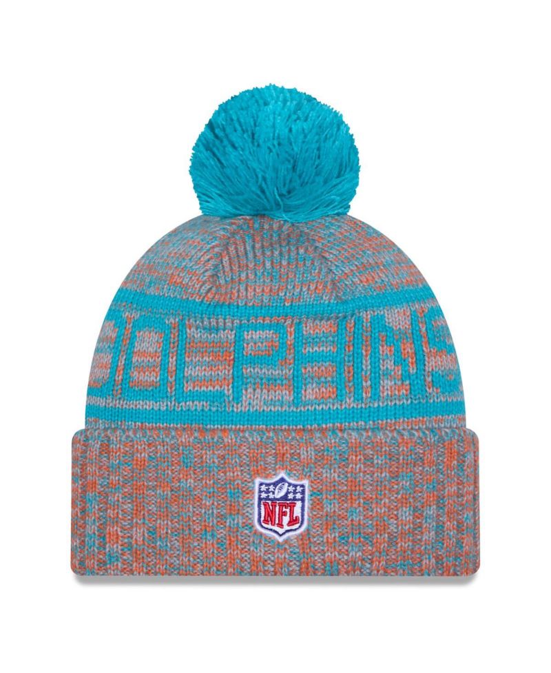 Men's Orange Miami Dolphins 2025 Sideline Cold Weather Cuffed Pom with Knit Hat