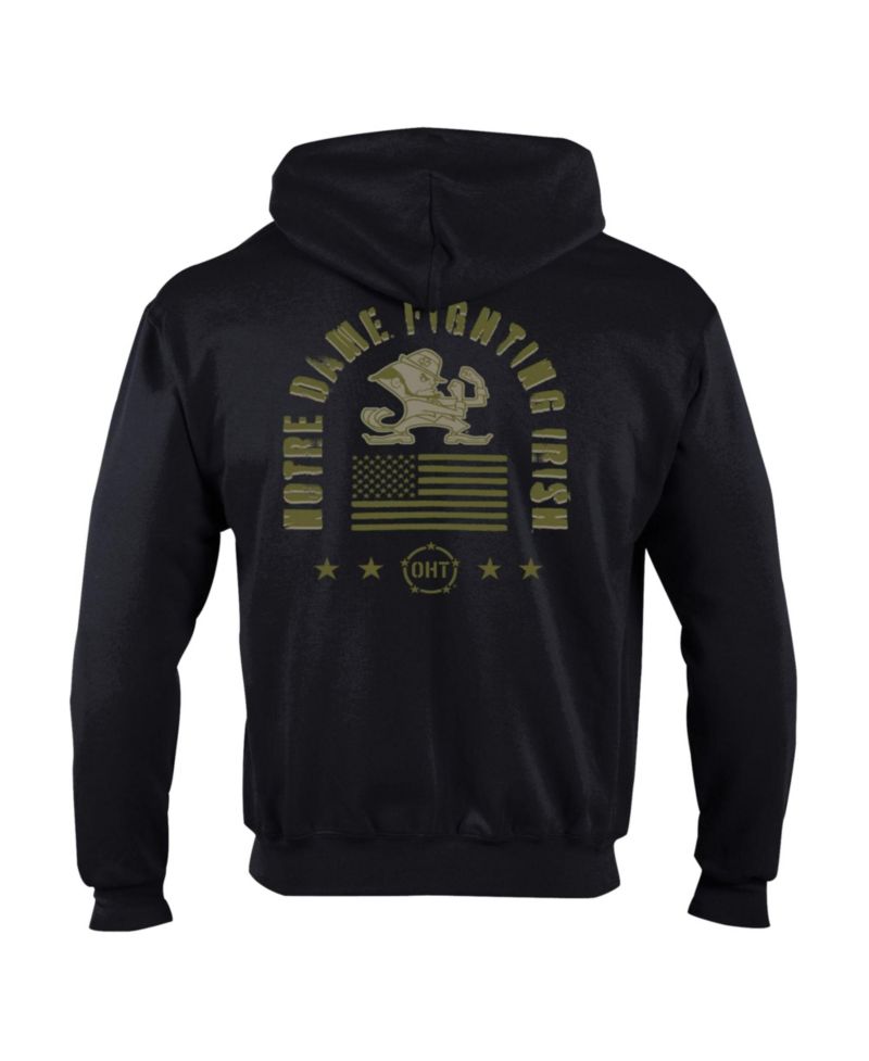 Men's Black Notre Dame Fighting Irish Operation Hat Trick Flag Powerblend Fleece Full-Zip Hoodie