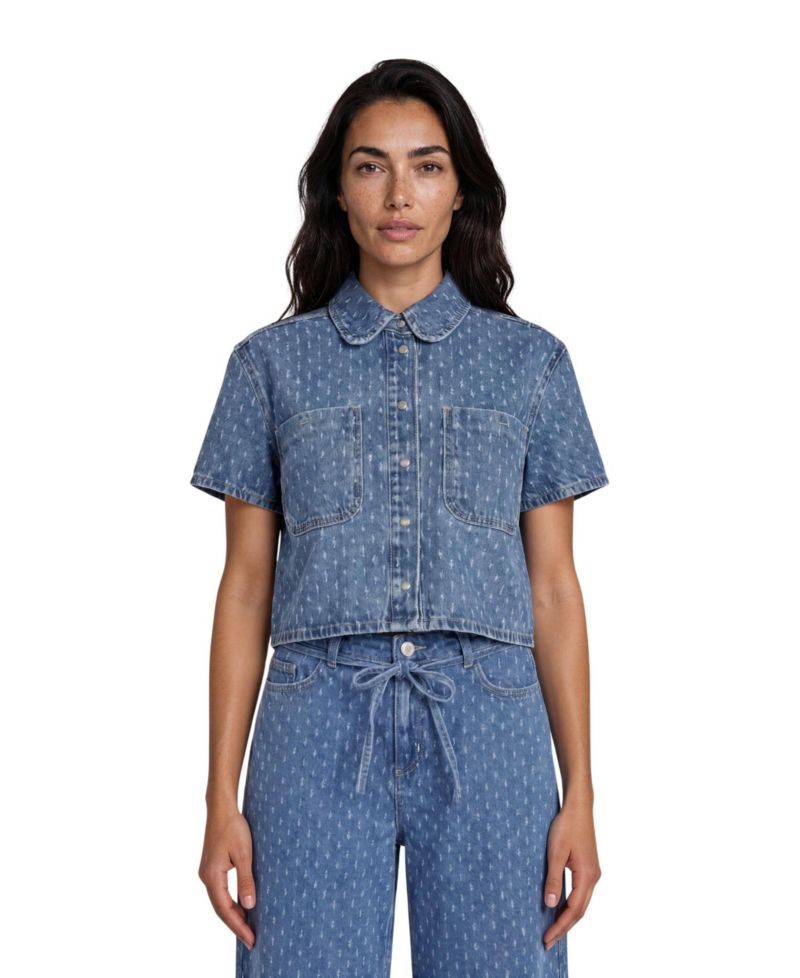 Women's Cropped Collared Snap-Front Shacket
