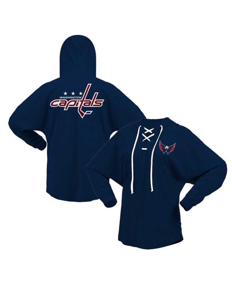 Women's Navy Washington Capitals Jersey Lace-Up V-Neck Long Sleeve Hoodie T-shirt