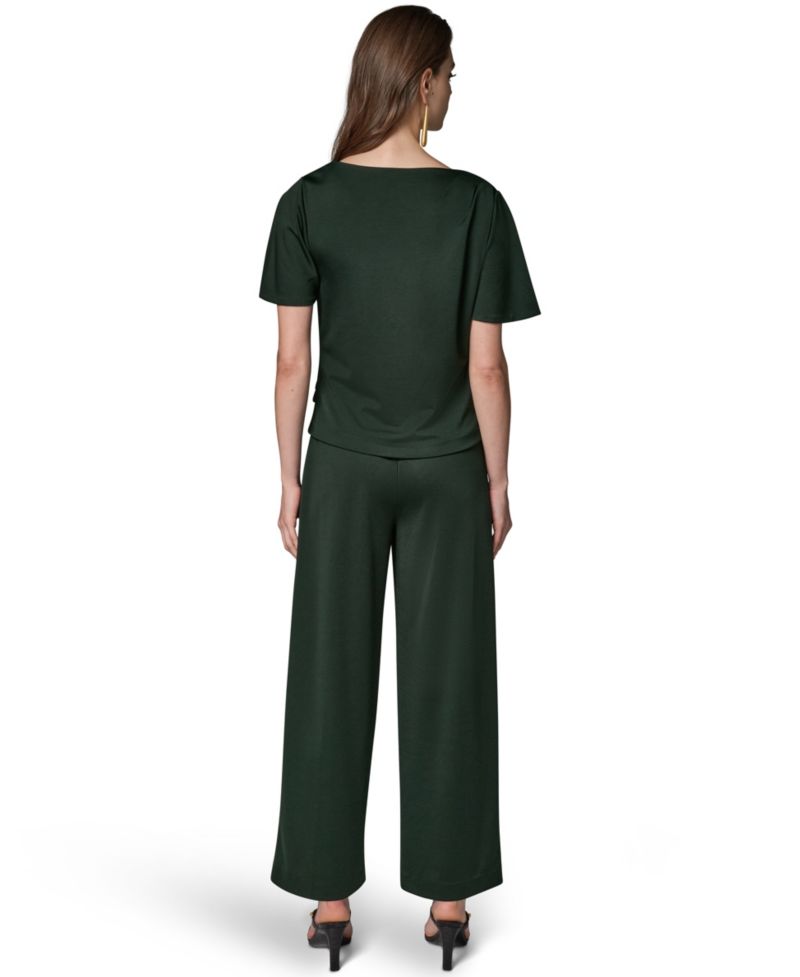 Women's Ruched Side Short-Sleeve Top & Wide-Leg Pull-On Pants