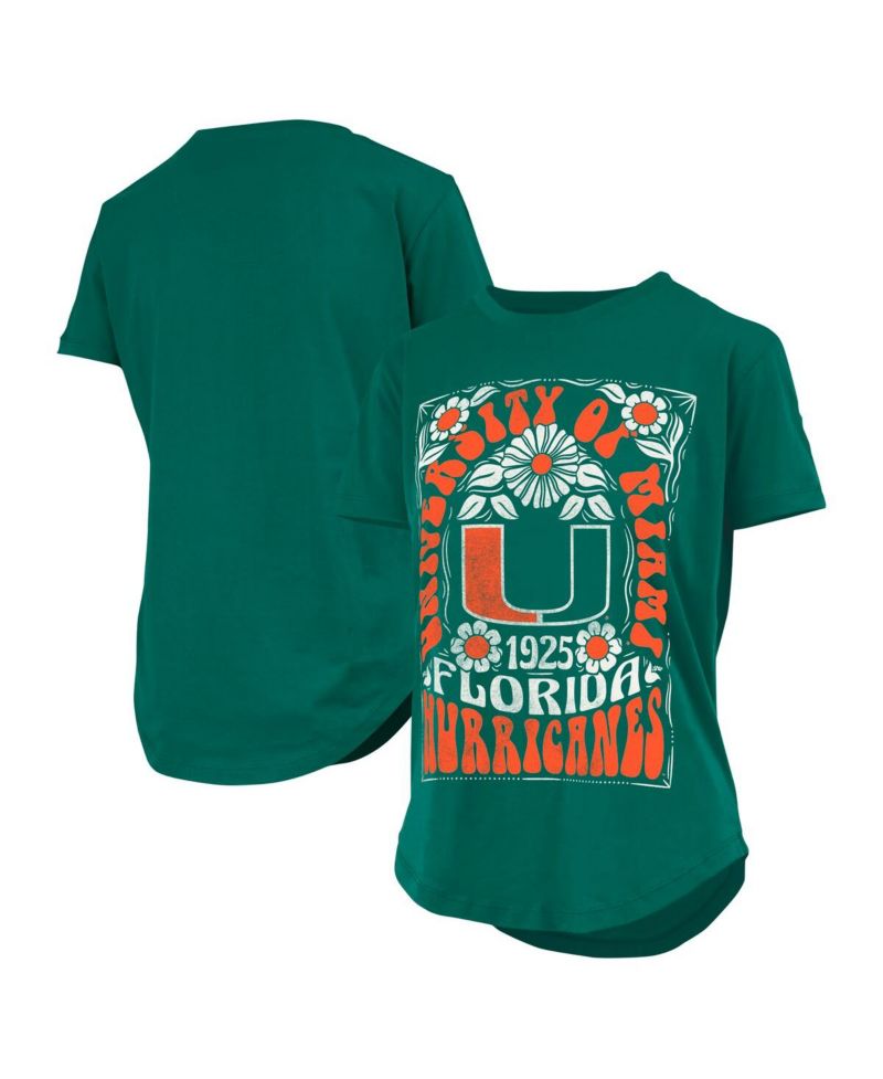 Women's Green Miami Hurricanes Irvine Floral Team Color T-Shirt