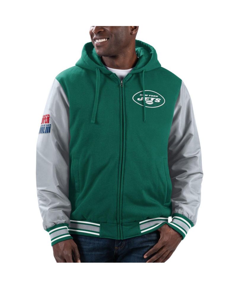 Men's Green, Gray New York Jets Player Option Full-Zip Hoodie Jacket