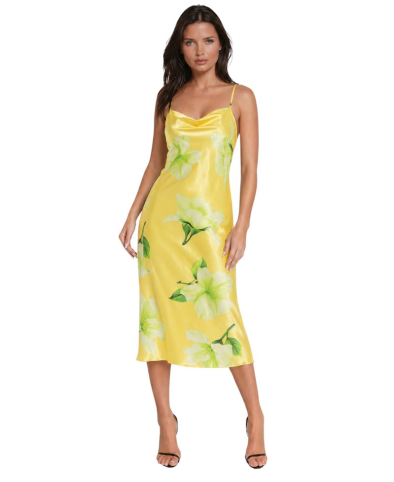 Women's Satin Printed Cowl Neck Maxi Dress