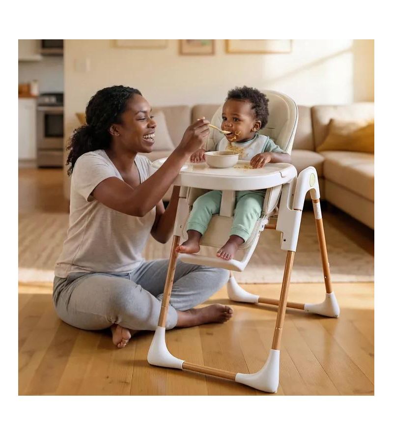 BabyKinder King Convertible Baby High Chair with Wood Grain Removable Double Tray and Easy Clean Design