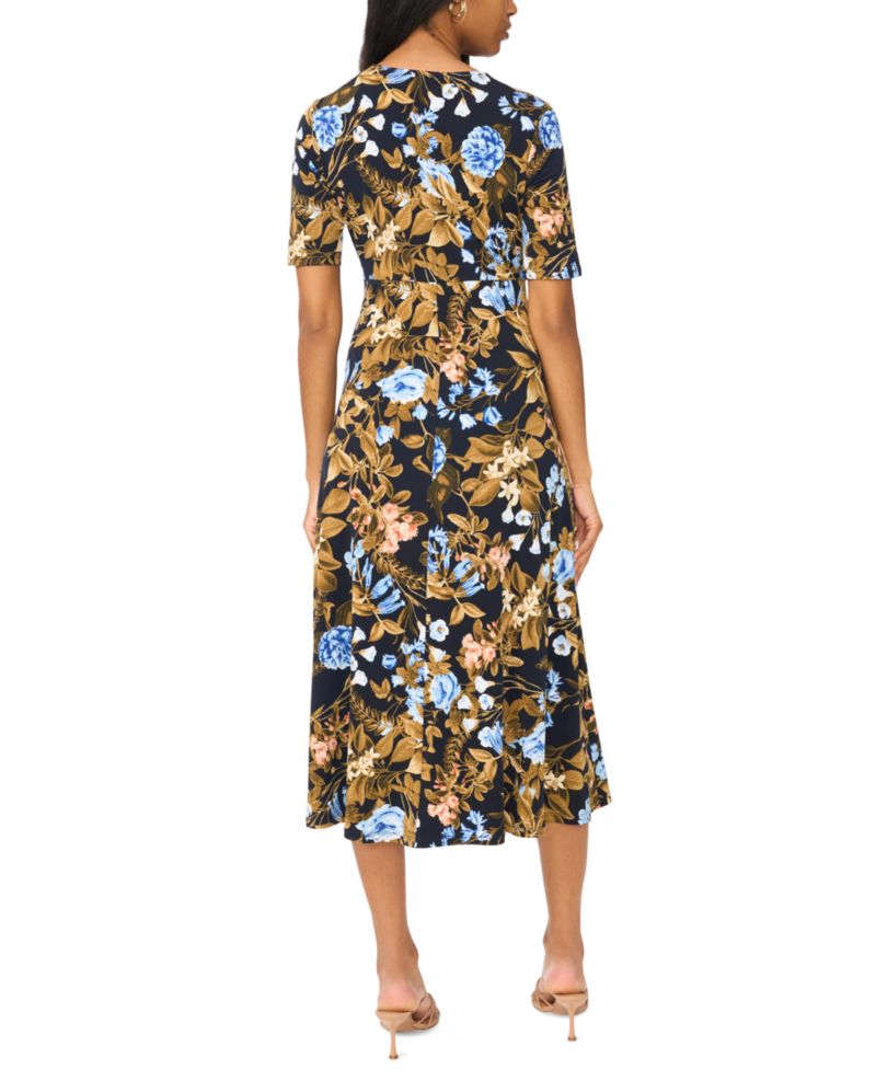 Women's V-Neck Twist-Front Midi Dress