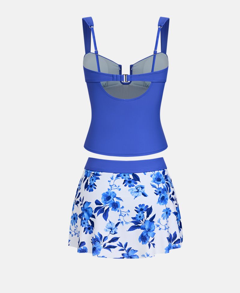 Women's V-Neck Tankini Set with Swim Skirt