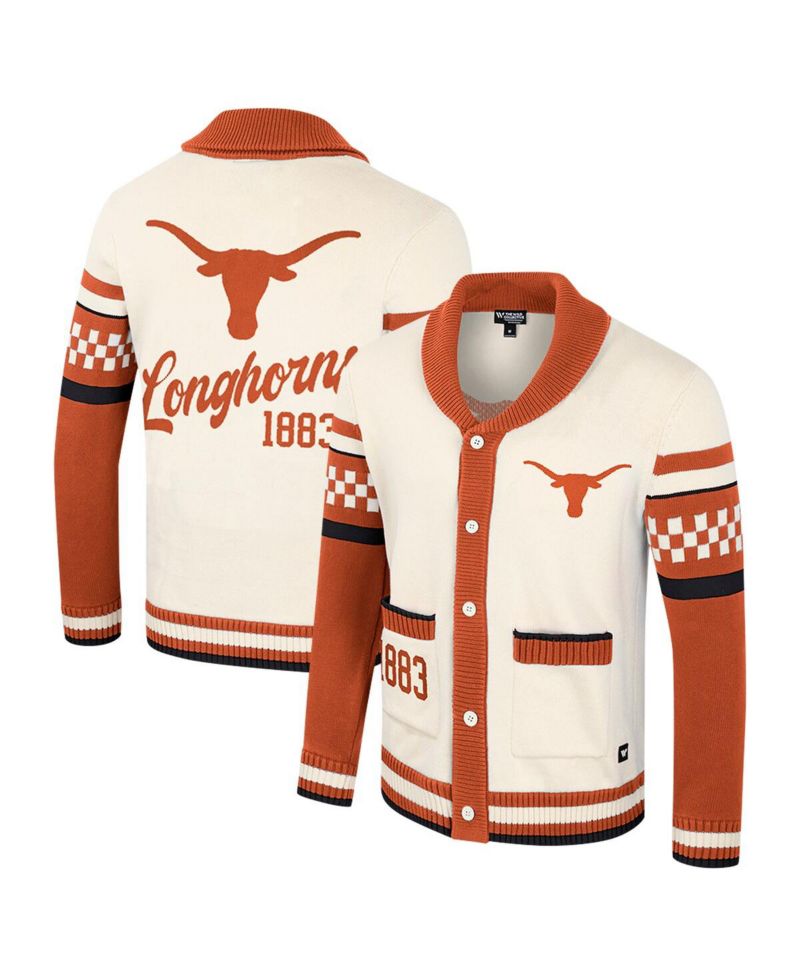 Women's Cream Texas Longhorns Wild Collective Button-Up Jacquard Sweater