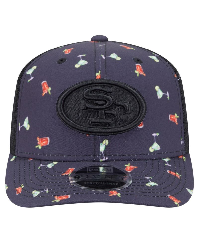Men's Navy/Black San Francisco 49ers Adventure Drinks Pattern 9SEVENTY Stretch Snap Hat