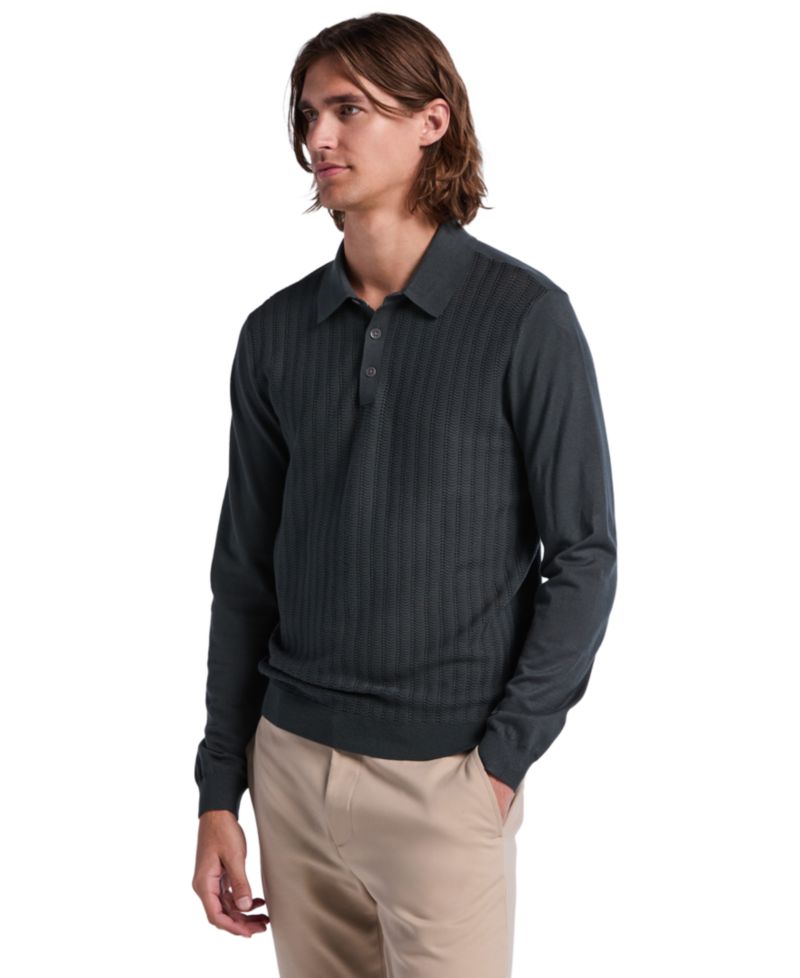 Men's Textured Front Polo Sweater