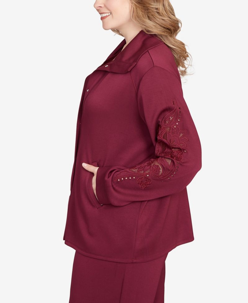 Plus Size Embroidered Floral Cutout Snap Jacket