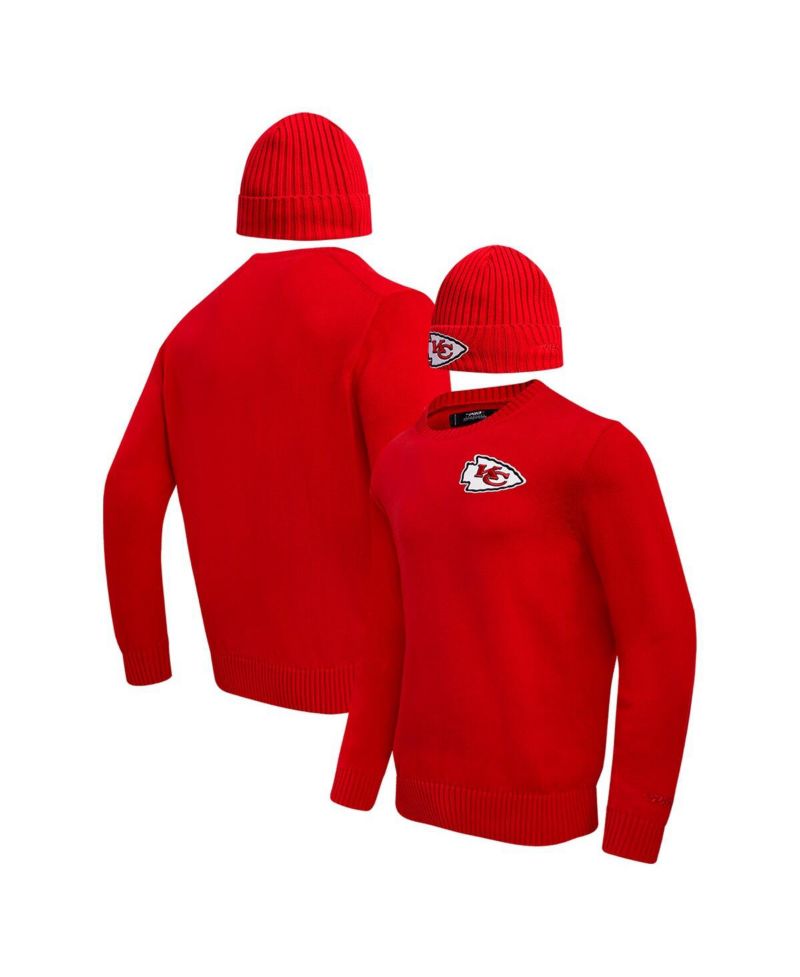 Men's Red Kansas City Chiefs Crewneck Pullover Sweater and Cuffed Knit Hat Box Gift Set