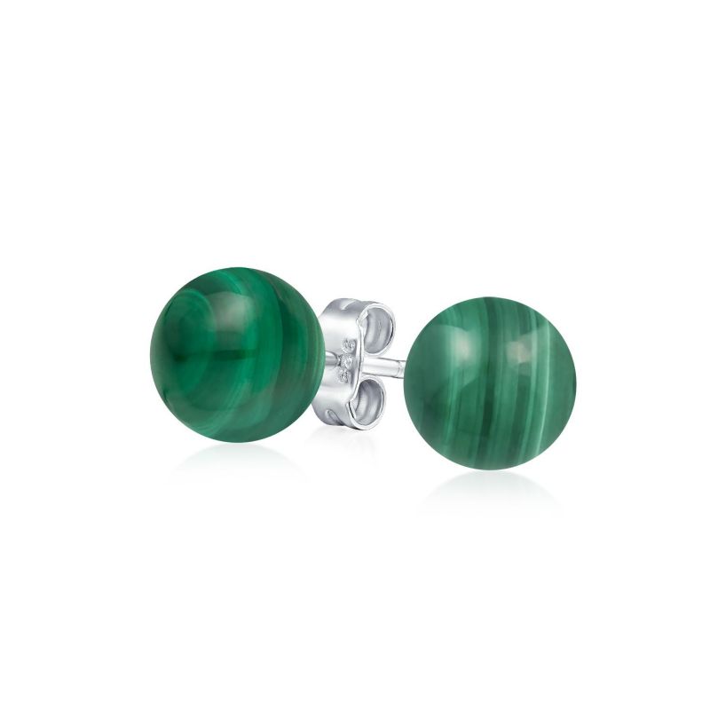 Classic 8MM Purple Amethyst Bead Ball Stud Earrings .925 Sterling Silver