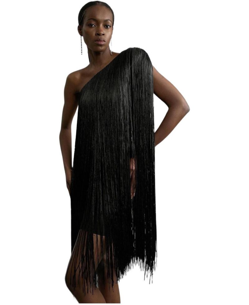 Women's Asymmetric Draped Fringe Mini Dress