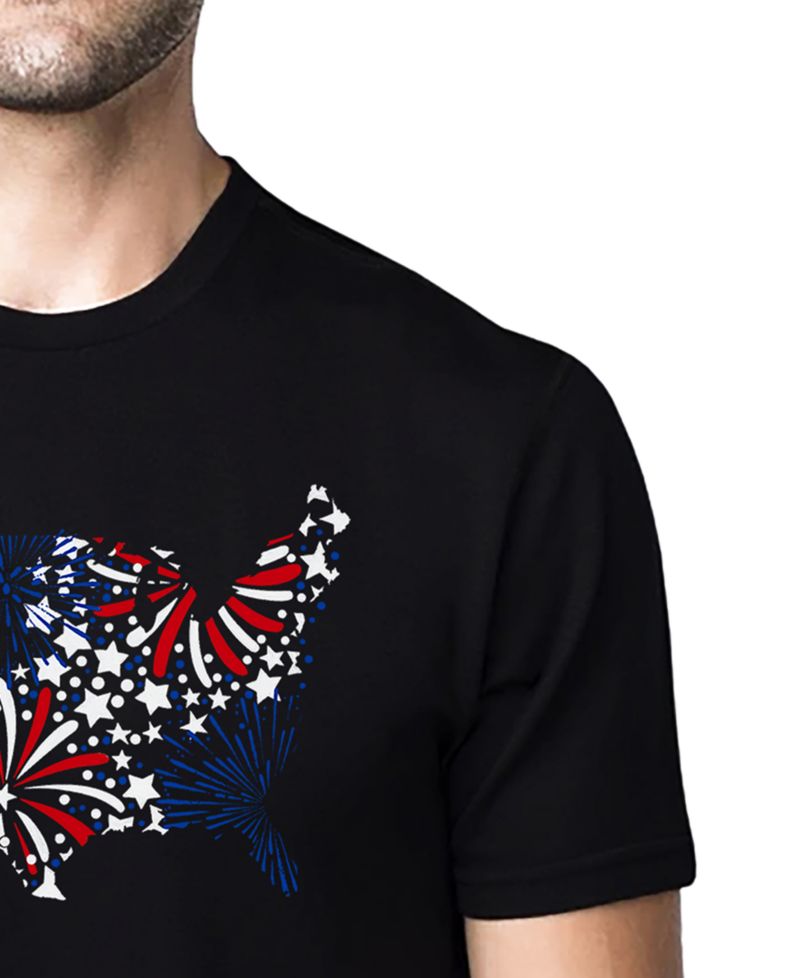 Men's USA Fireworks and Stars Word Art Cotton and Polyester Blend T-Shirt