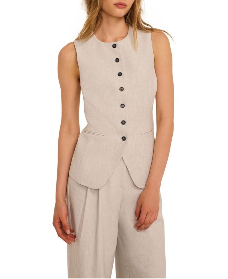 Women's Tailored Crewneck Button-Front Vest