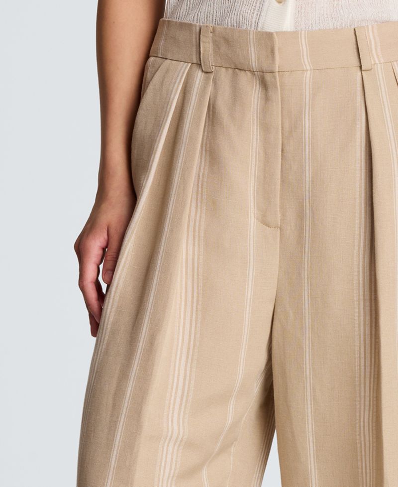 Women's High Rise Fly Front Pleated Wide Leg Linen Pants