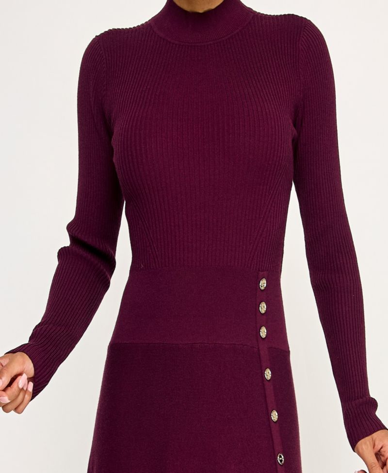 Juniors' Mini Buttons A-Line Sweater Dress