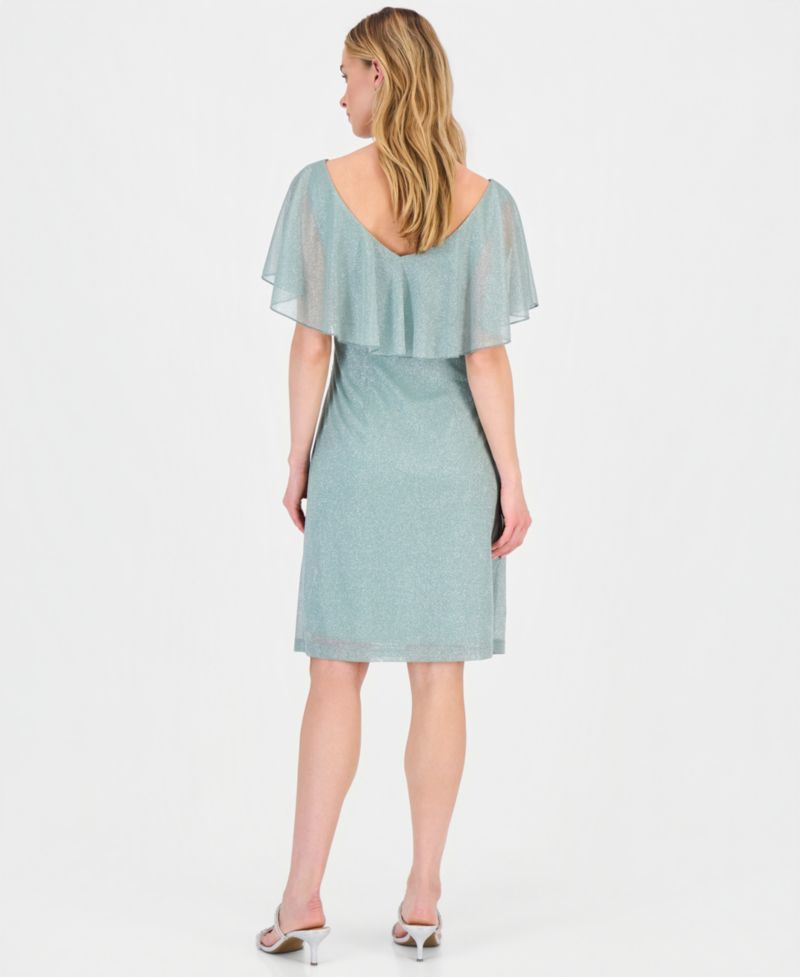 Women's Cape-Overlay Glitter Sheath Dress