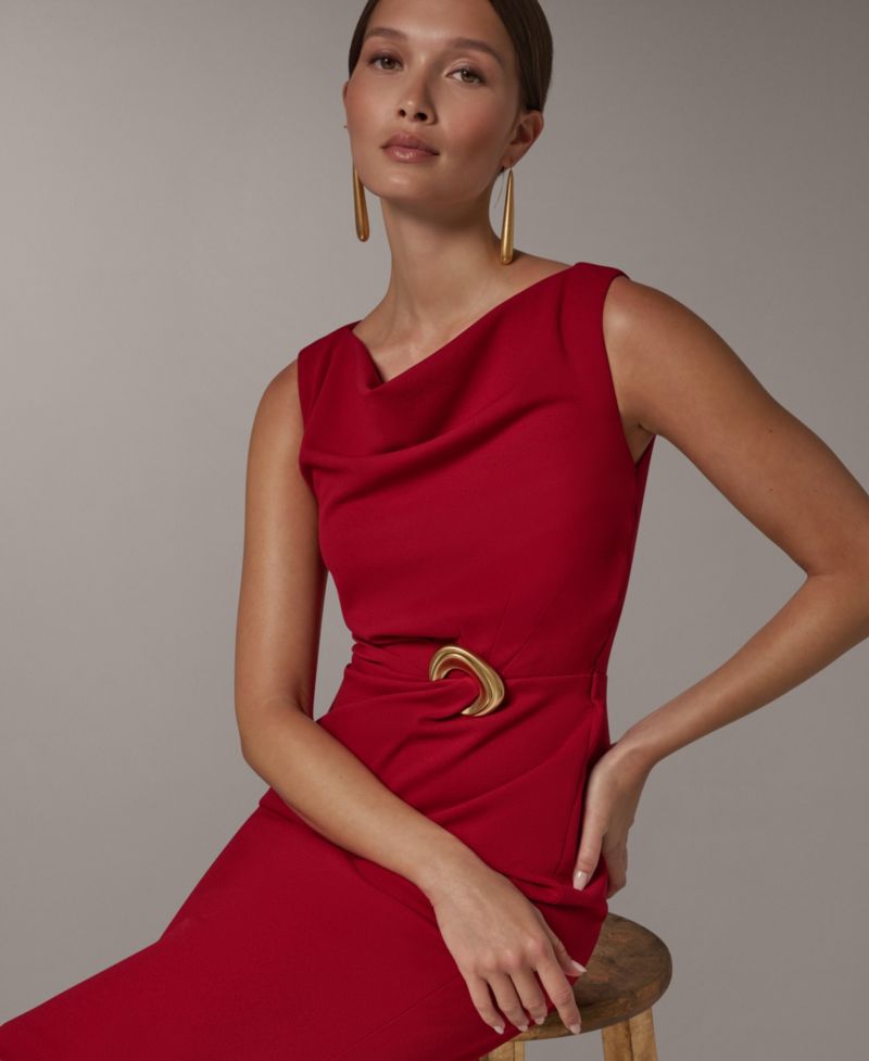 Women's Sleeveless Cowl-Neck Hardware Sheath Dress