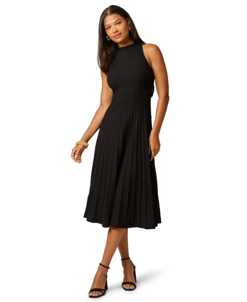 Women's Mock-Neck Side-Cutout Rib-Knit Midi Dress