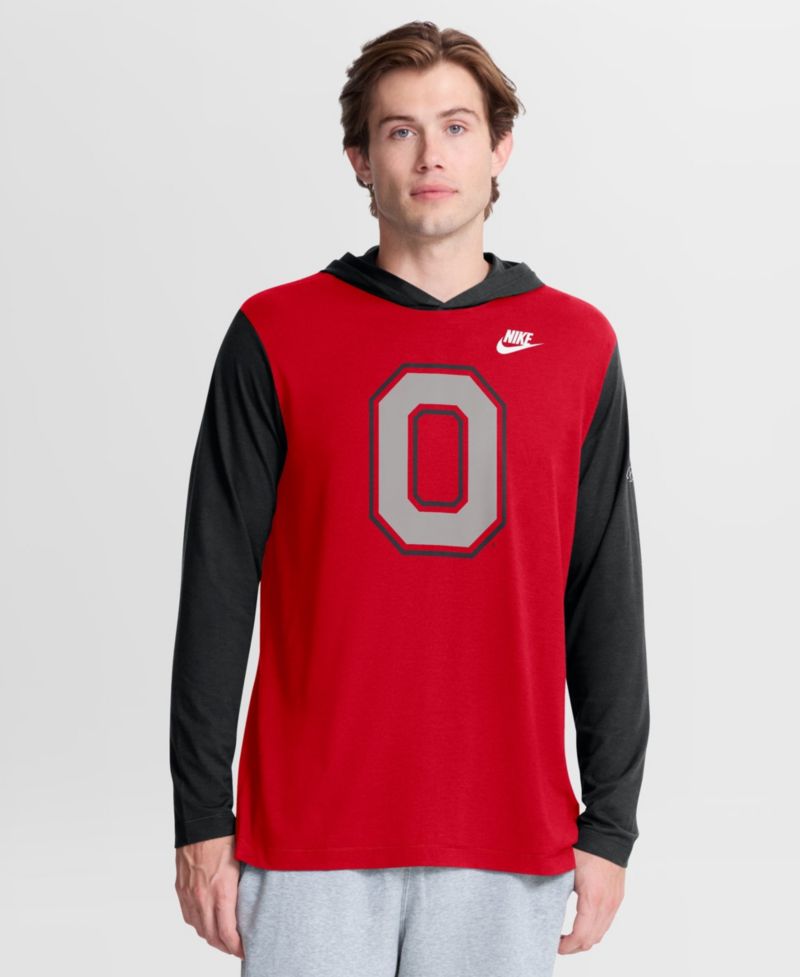 Men's Scarlet/Black Ohio State Buckeyes Campus Legacy Tri-Blend Long Sleeve Hooded T-Shirt