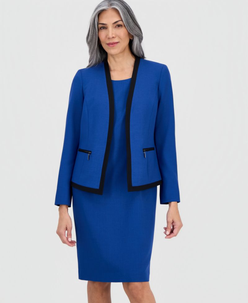 Women's Collarless Open-Front Ponte Jacket & 2 Piece Dress Suit, Regular & Petites