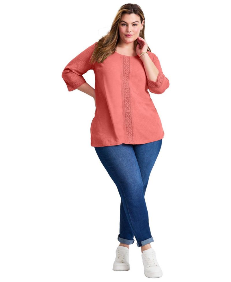 Women's Plus Size Crochet Trim Tunic