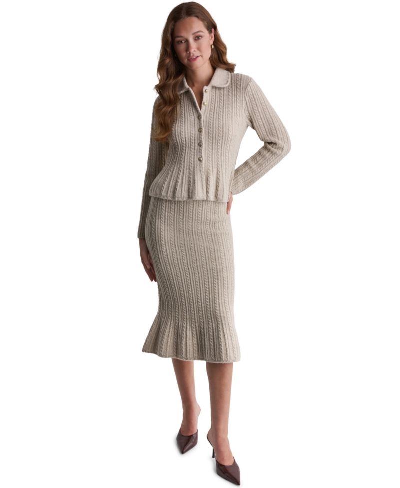 Women's High-Waisted Cable-Knit Midi Skirt