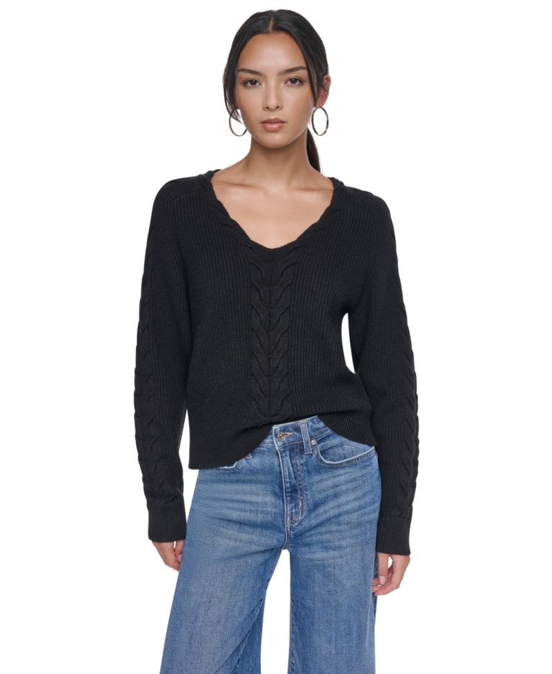 Women's Cable-Knit V-Neck Sweater