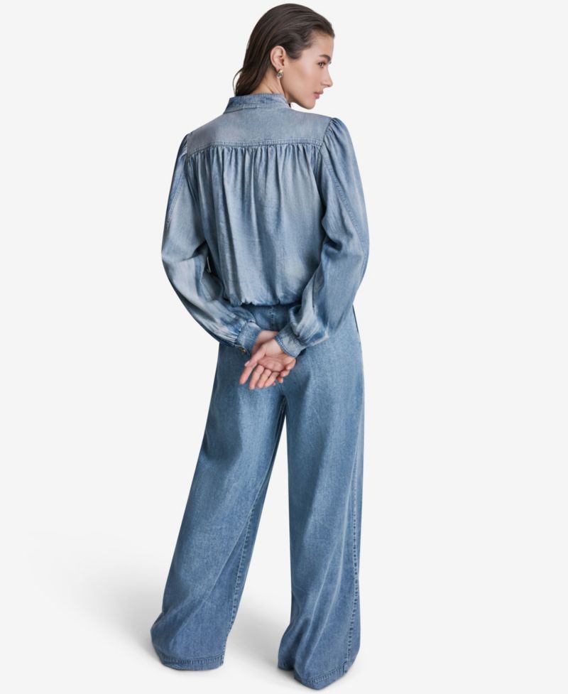 Women's Puff-Sleeve Button-Front Collared Jacket
