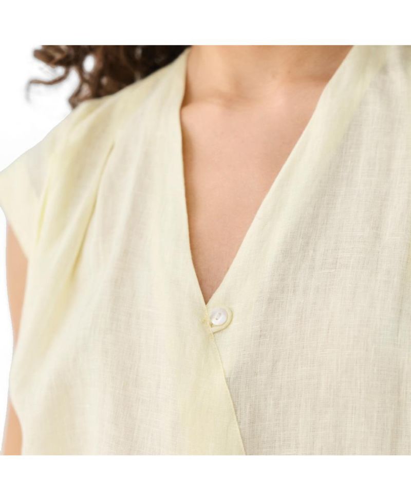 Women's V-neck Linen Overlap Top