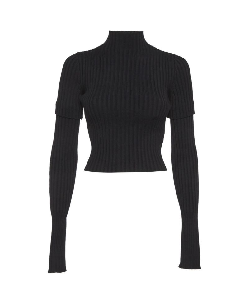 Women's Rib Knit Cut Up Sleeves Sweater