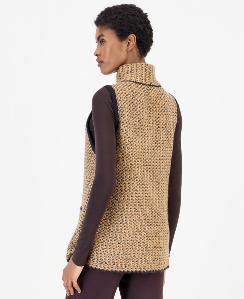 Women's Mock-Neck Sleeveless Boucl&eacute; Sweater Vest