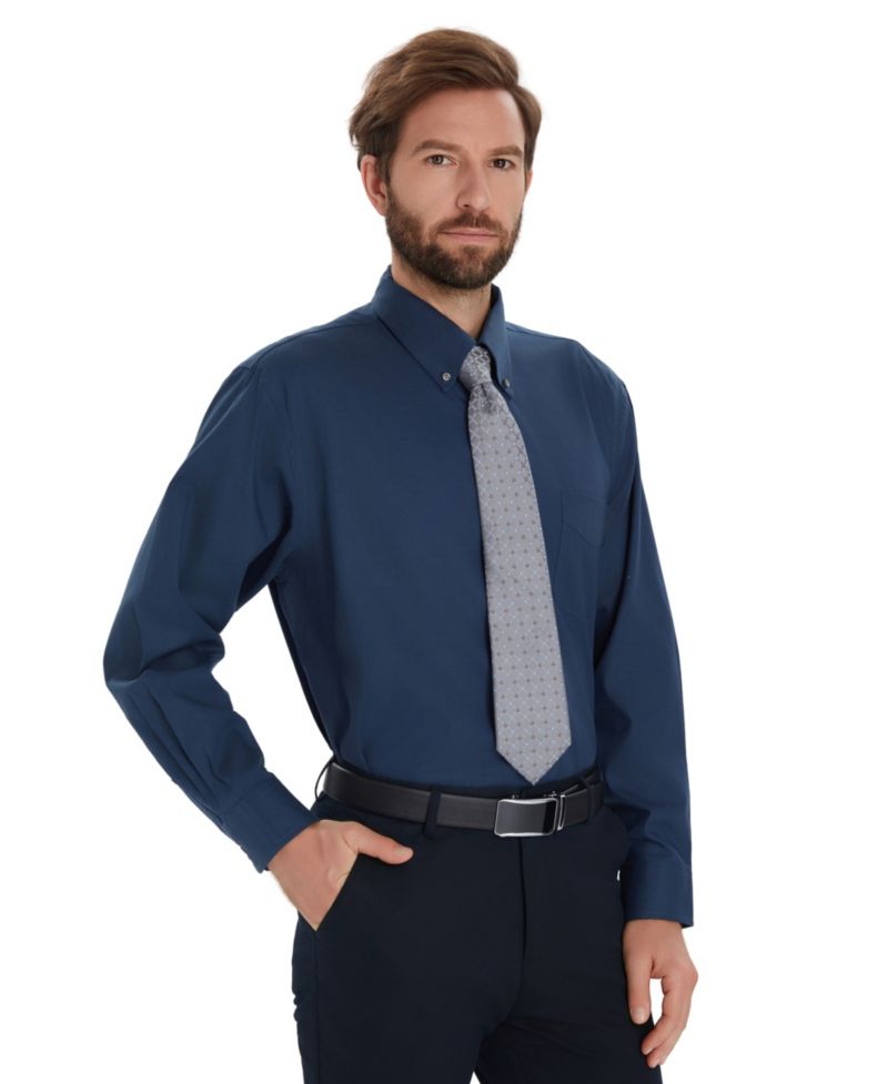 Men's Pinpoint Button Front Solid Dress Shirt