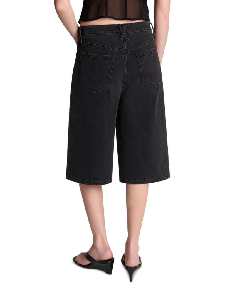 Women's Wide Leg High Rise Long Denim Shorts