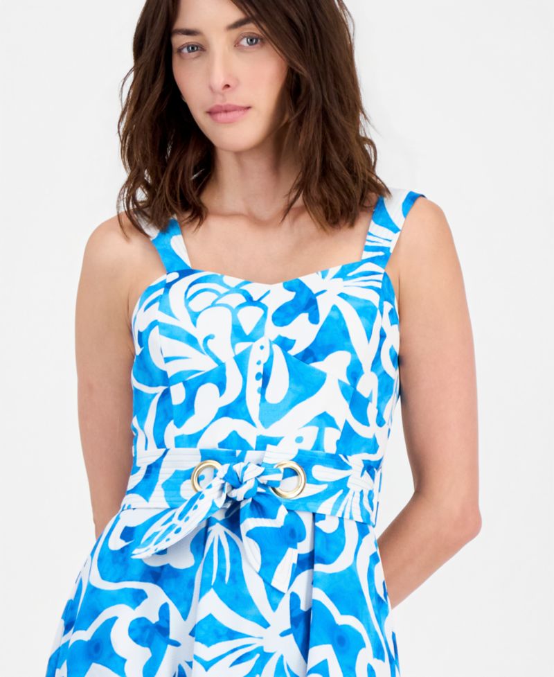 Women's Belted Sleeveless Midi Dress
