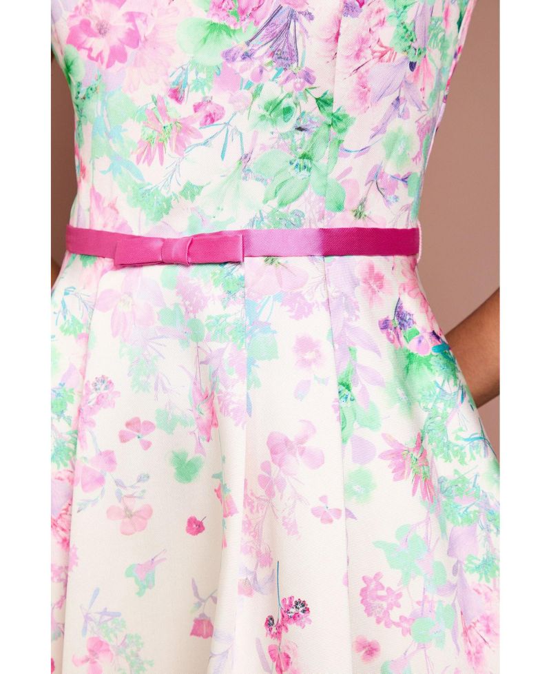 Women's Floral High-Low Boat Neck Midi Dress