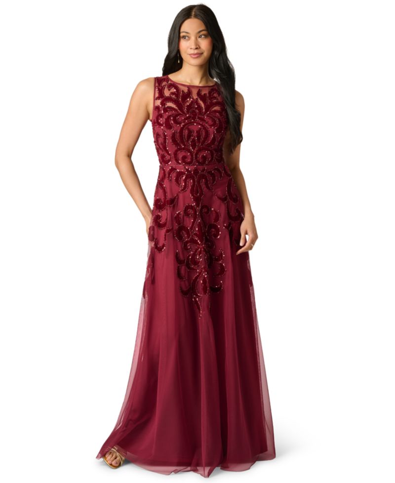 Women's Illusion Bead Mesh Long Beaded Dress