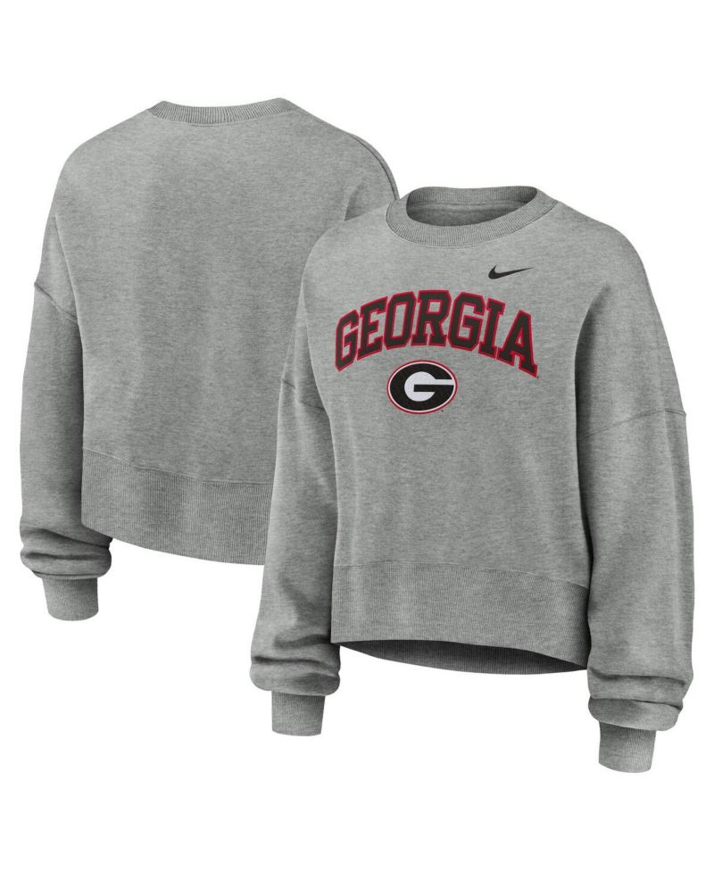 Women's Heather Gray Georgia Bulldogs Oversized Phoenix Arch Pullover Sweatshirt