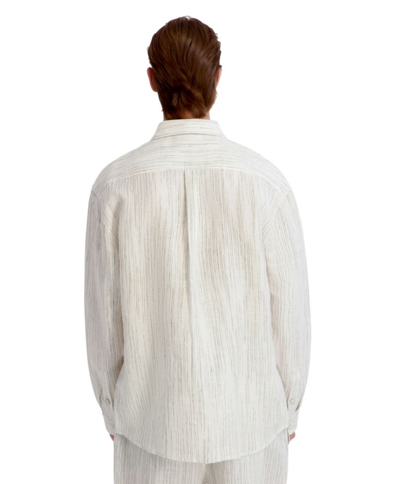Men's Relaxed-Fit Striped Linen Shirt Jacket