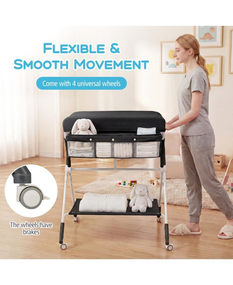 3-Level Adjustable Portable Baby Changing Table with Wheels